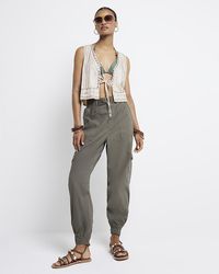 River Island - Khaki Belted Utility Cargo Trousers - Lyst