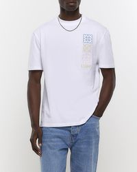 River Island - White Regular Fit Cross Stitch T-shirt - Lyst