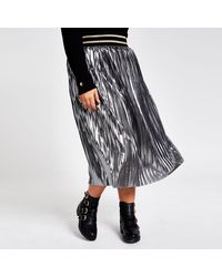 River Island Plus Silver Metallic Pleated Midi Skirt