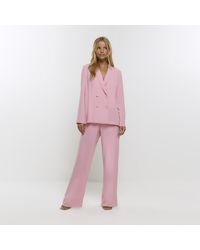 River Island - Pink Wide Leg Elasticated Trousers - Lyst