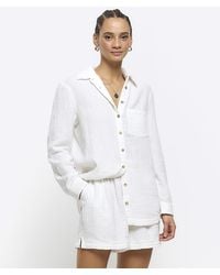 River Island - White Textured Long Sleeve Shirt - Lyst