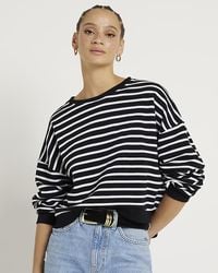 River Island - Black Stripe Crop Sweatshirt - Lyst