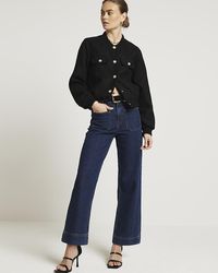 River Island - Blue High Waisted Crop Wide Fit Jeans - Lyst