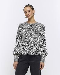 River Island - Abstract Shirred Blouse - Lyst