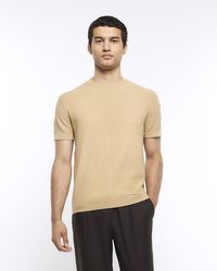 River Island - Beige Slim Fit Knitted T-shirt - Lyst