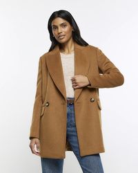 River Island - Brown Wool Blend Blazer Coat - Lyst