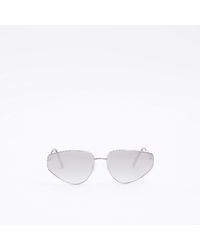 River Island - Silver Diamante Cateye Sunglasses - Lyst