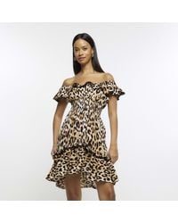 River Island - Leopard Print Bardot Mini Dress - Lyst