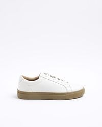 River Island - White Leather Lace Up Trainers - Lyst