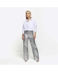 River Island - Petite Silver Straight Coated Jeans - Lyst