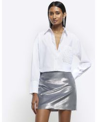 River Island - Silver Metallic Mini Skirt - Lyst