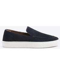 River Island - Navy Suede Loafers - Lyst