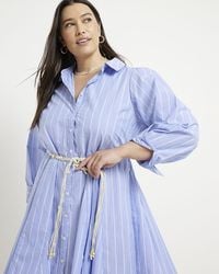 River Island - Plus Blue Stripe Belted Mini Shirt Dress - Lyst