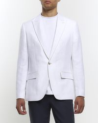 River Island - White Slim Fit Linen Blend Suit Jacket - Lyst