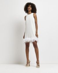 River Island Feather Trim Shift Mini Dress - White