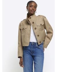 River Island - Beige Button Up Crop Trench Coat - Lyst