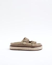River Island - Beige Leather Buckle Sandals - Lyst