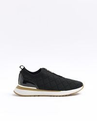 River Island - Black Quilted Zip Trainers - Lyst