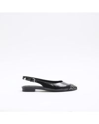 River Island - Black Studded Sling Back Flat Shoes - Lyst