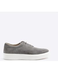 River Island - Grey Suede Lace Up Trainers - Lyst