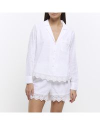 River Island - Broderie Trim Top And Shorts Pyjama Set - Lyst