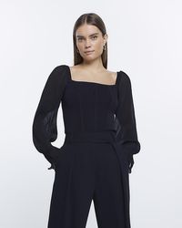 River Island - Black Knitted Long Sleeve Top - Lyst