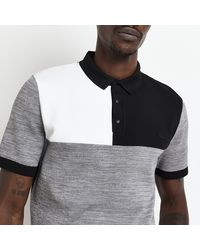 River Island - Grey Slim Fit Colour Block Knit Polo Shirt - Lyst