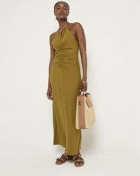River Island - Ruched Halter Neck Bodycon Maxi Dress - Lyst