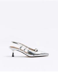 River Island - Silver Metallic Slingback Court Shoes - Lyst