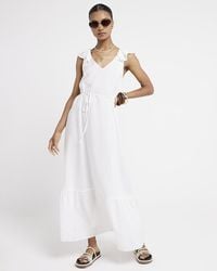River Island - White Frill Sleeve Swing Maxi Dress - Lyst