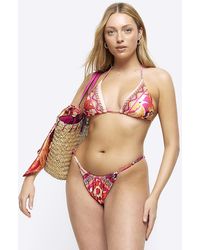 River Island - Orange Scarf Print Triangle Bikini Top - Lyst