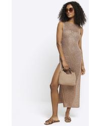 River Island - Rose Gold Crochet Glitter Bodycon Maxi Dress - Lyst