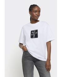 River Island - White Patch Oversized T-shirt - Lyst