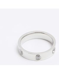 River Island - Silver Stainless Steel Diamante Ring - Lyst