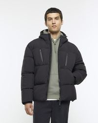 River Island - Big And Tall Black Hooded Puffer Jacket - Lyst