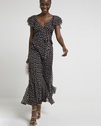 River Island - Chiffon Spot Belted Swing Maxi Dress - Lyst