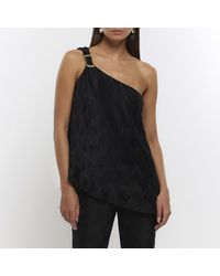 River Island - Black Pleated One Shoulder Top - Lyst