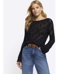 River Island - Crochet Tie Back Long Sleeve Top - Lyst