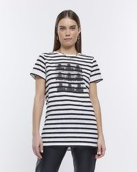 River Island - White Stripe Graphic Print T-shirt - Lyst