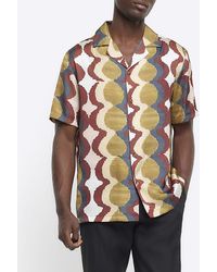 River Island - Yellow Regular Fit Geometric Revere Shirt - Lyst