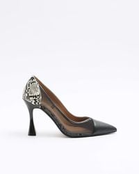 River Island - Black Mesh Panel Heeled Court Shoes - Lyst