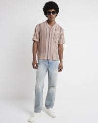 River Island - Pink Regular Fit Crochet Stripe Revere Shirt - Lyst