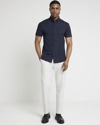 River Island - Navy Muscle Fit Textured Smart Shirt - Lyst