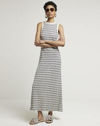 River Island - Navy Crochet Stripe Bodycon Maxi Dress - Lyst