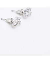 River Island - Silver Diamante Crossed Stud Earrings - Lyst