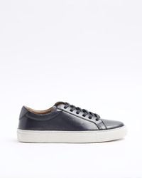River Island - Navy Leather Lace Up Trainers - Lyst
