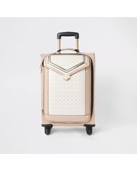 River Island Ri Monogram Flap Front Suitcase - Natural