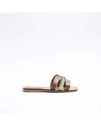 River Island - Brown Leather Flat Sandals - Lyst