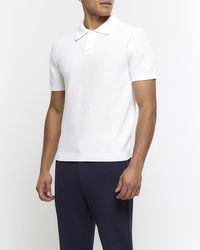 River Island - White Slim Fit Textured Knit Polo - Lyst