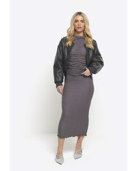 River Island - Petite Grey Textured Midi Skirt - Lyst